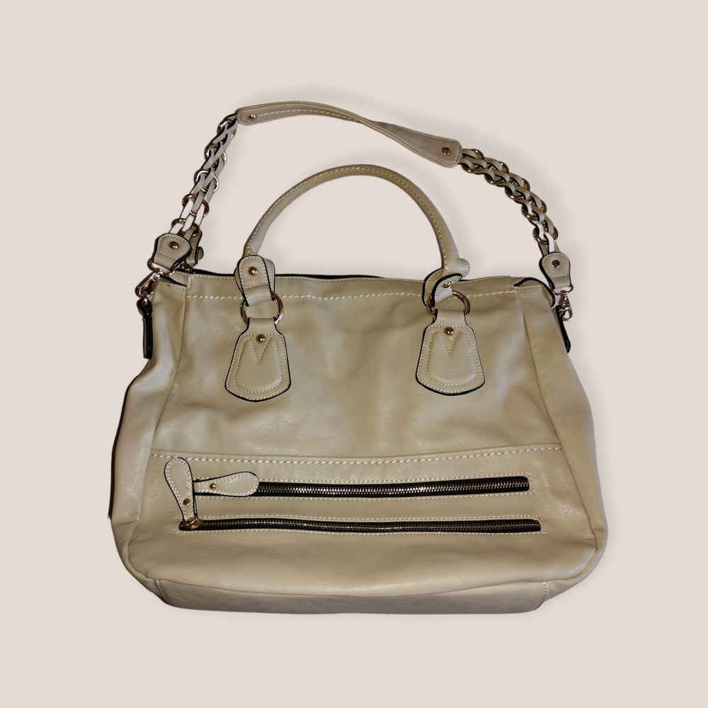 Charming Charlie beige tote handbag Large Chain handle